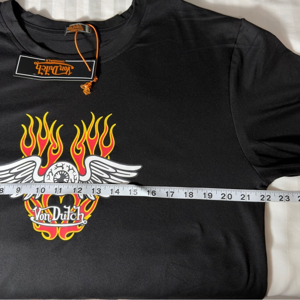 Von Dutch Black Tee with Winged Eyeball and Red-Yellow Flames - Picture 7 of 8